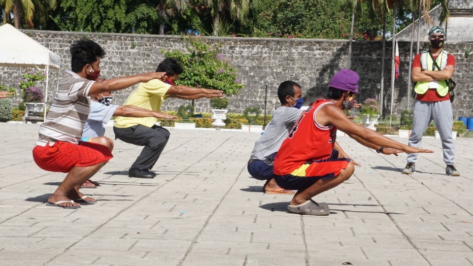Physical exercises for violators of community quarantine in Cebu, Philippines.